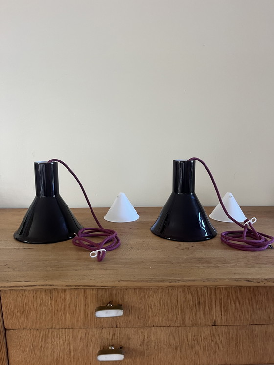 Image 1 of vintage Holmegaard P&T pendentif ensemble de 2 - Michael Bang - Lampe design danoise