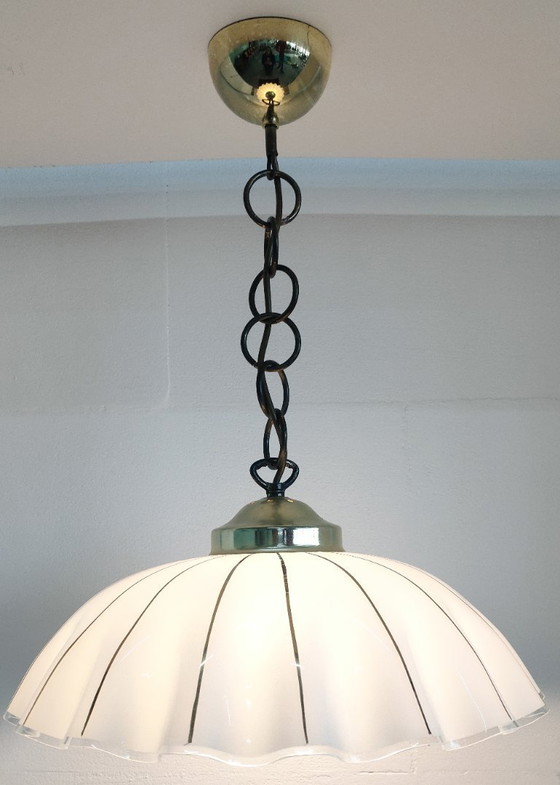 Image 1 of Vintage 'Hollywood Regency/Fazzoletto Style' glass pendant lamp