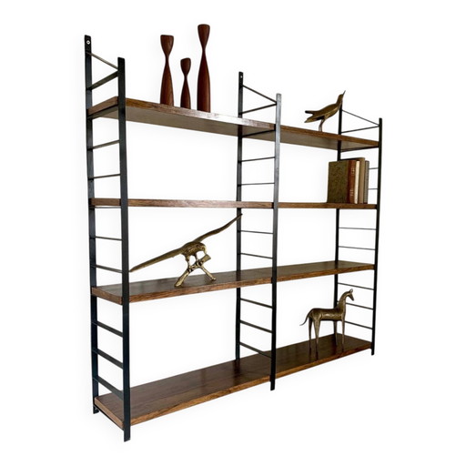 Vintage wandplanken van Rio palissanderhout – wandrek, Wood, Metal