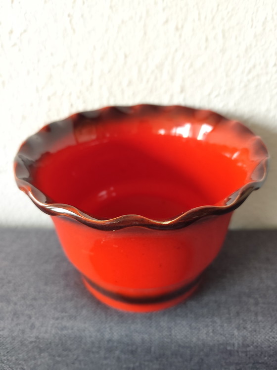 Image 1 of 🧡 Vintage flowerpot from the 70s/80s | Orange-brown | Ceramic West German style | approx. 14 cm