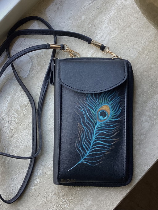 Unieke Handbeschilderde Tas/Portemonnee Pauwenveer ByJ&S🦚