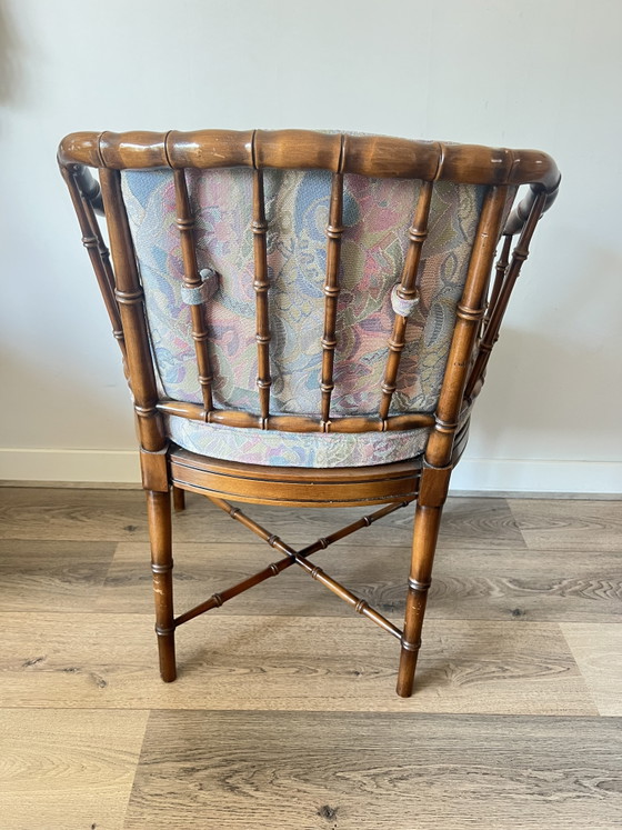 Image 1 of Vintage Hollywood regency stijl faux bamboo fauteuil