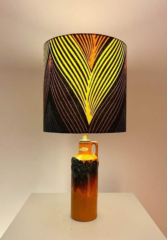 Image 1 of Wireless vase lamp upcycled from a handled vase by Kreutz Keramik and African batik fabric