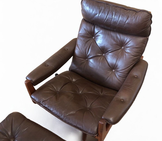 Image 1 of SöDa Galvano Lied Mobler Norway Fauteuil Lounge + Ottomane Vintage Teck