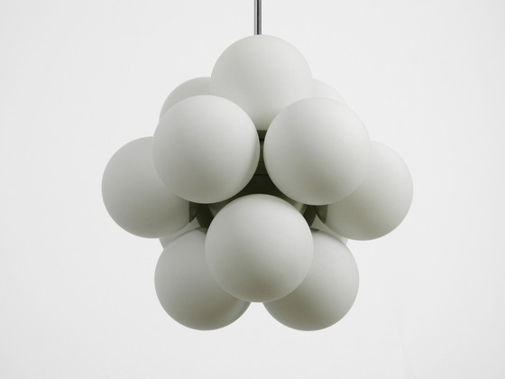 Image 1 of Beautiful Unused 1960S Atomic Space Age Kaiser Leuchten Metal Ceiling Lamp With 12 Glass Spheres In Light Gray