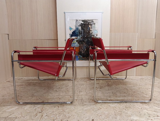 Image 1 of KNOLL Studio Set van 2 WASSILY B3 fauteuils (NIEUW) in rood leer