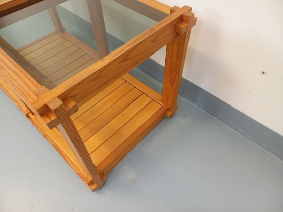 Image 1 of Vintage rectangular coffee table in pine and smoked glass from the 70s/80s