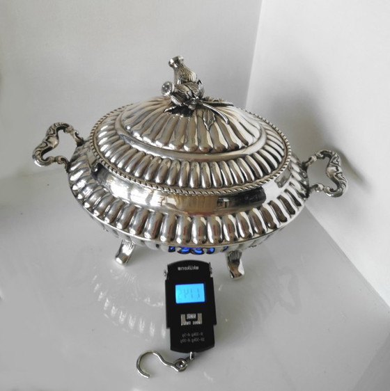 Solid .925 Sterling Silver Gadrooned Tureen – Alfredo Montejo Style – c. 1940-1960 – Table accessories (photo 7 of 14)