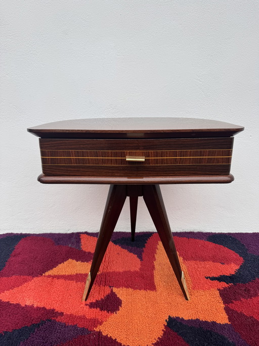 1950s half-moon tripod bedside table