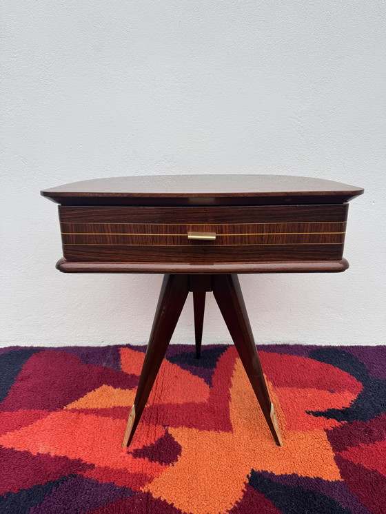 Image 1 of 1950s half-moon tripod bedside table