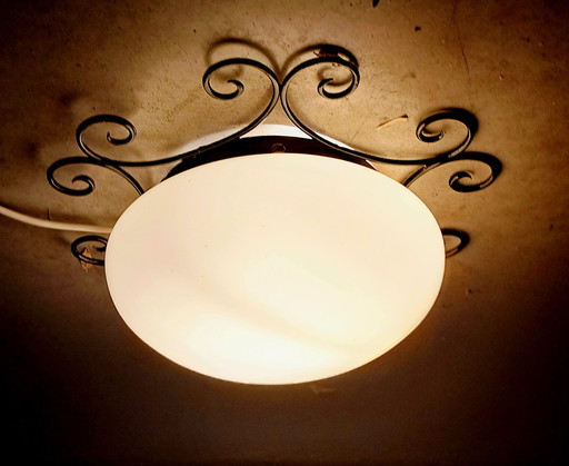 Sunburst ceiling lamp metal opaline