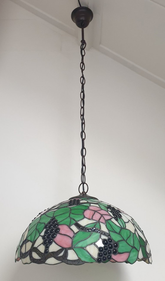 Image 1 of Large (40cm) Tiffany / stained glass grape pendant lamp