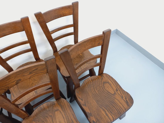 Image 1 of Set of 6 vintage brutalist oak chairs from the 1950s