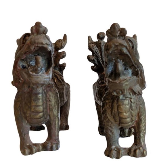 Paire de chiens de Fô en bronze chinois – Lot 101 – Objets déco (photo 3 of 8)