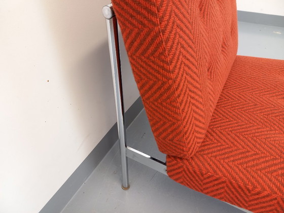 Image 1 of Fauteuil chauffeuse moderniste vintage en tissu et métal chromé des années 60 70