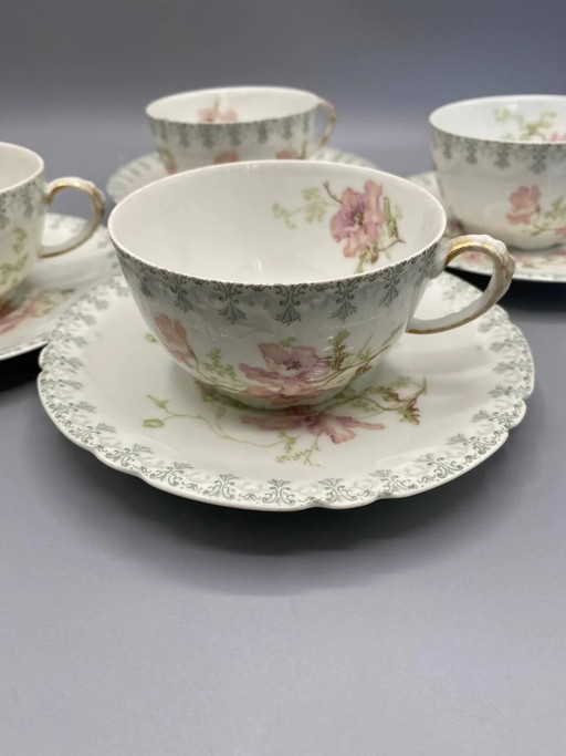 4 tazze con piattini in porcellana – Jean Pouyat – Limoges – Belle Époque – decoratieve objecten, Porcelain (photo 2 of 4)