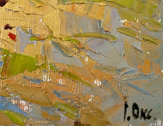 Image 1 of Original Oil Painting Village House Landscape A busy courtyard