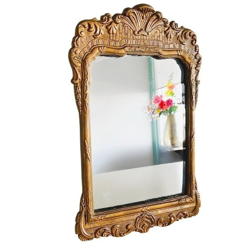 Miroir ancien Art Nouveau en bois doré de style baroque, L.F. Reeker, années 1920