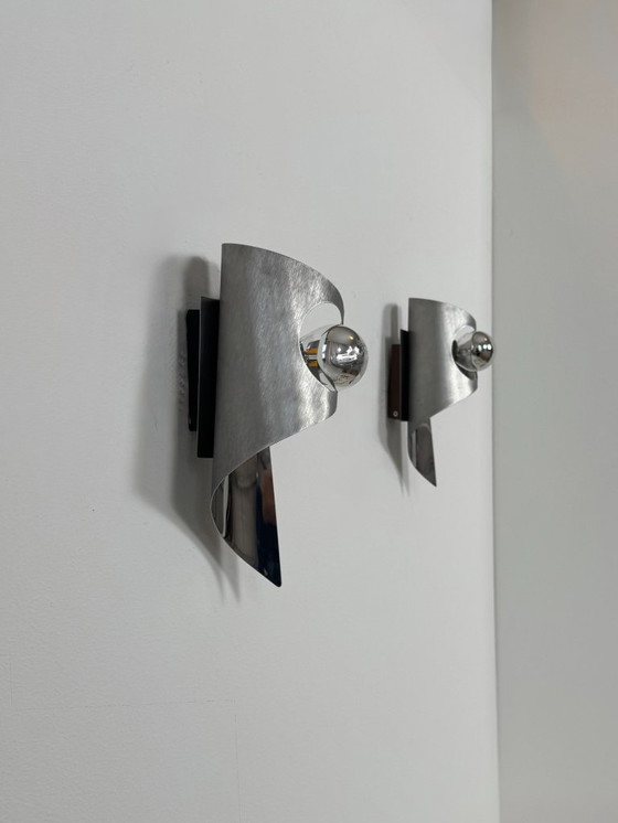 Image 1 of Coppia di applique vintage, metallo cromato, Francia, 1970