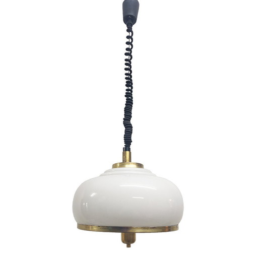 Lampe réglable en verre opalin blanc et laiton doré, Italie, années 1970