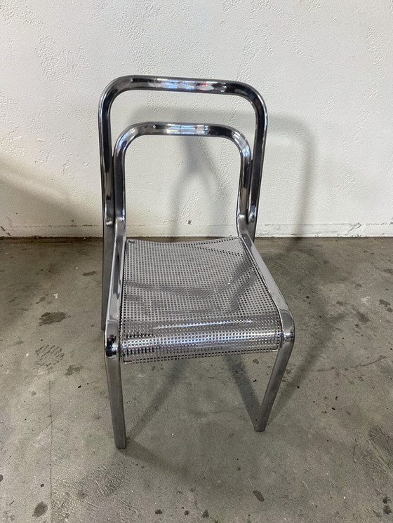 Image 1 of Set di 4 sedie da pranzo di design in metallo cromato Arrben, prodotte in Italia, impilabili.