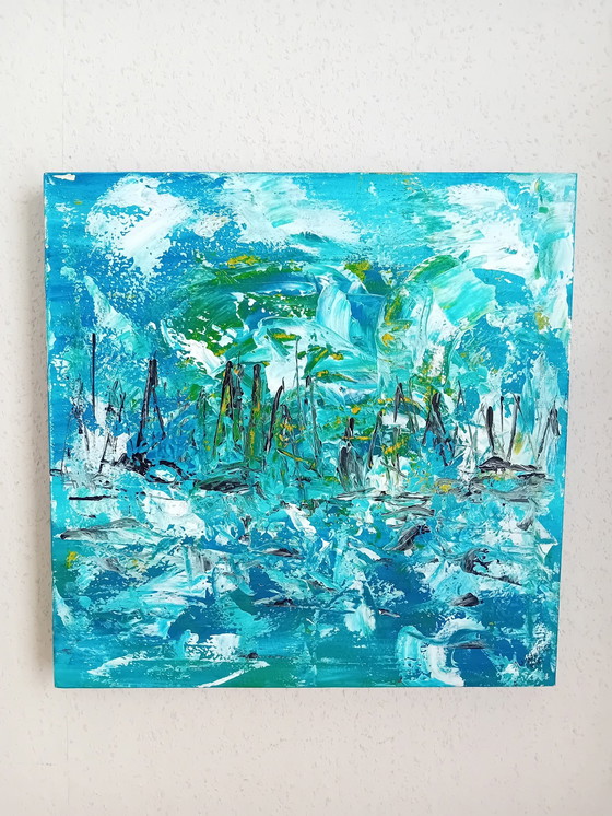 Image 1 of Abstrakte Malerei (Boote, Segel) 40x40x3