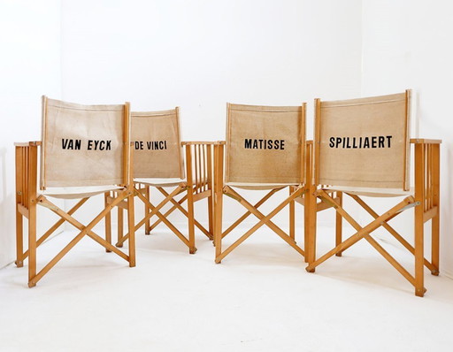 4er-Set Klappstühle aus Eiche und Baumwollcanvas