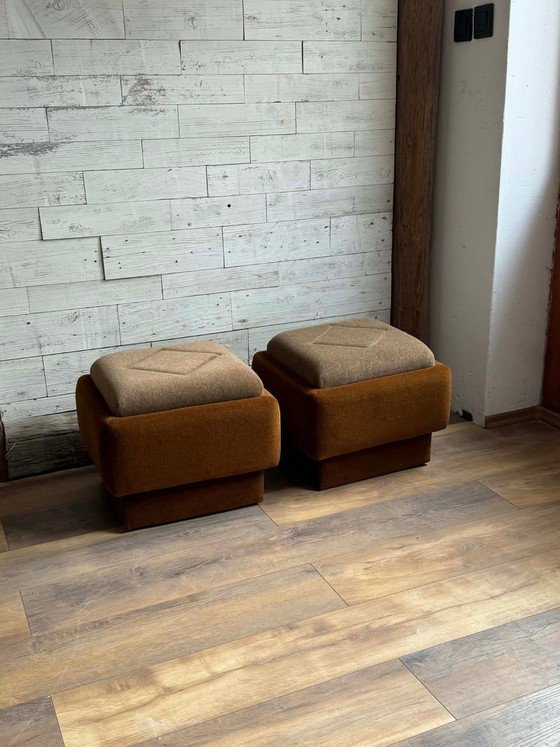 Mid-Century Modern Ottomans in Brown and Beige, 1950s, Set of 2, Footstools & poufs, Mid Century Modern (photo 3 of 6)