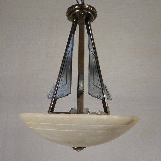Image 1 of Lampada a sospensione in stile Art Déco con ciotola in alabastro, anni '80