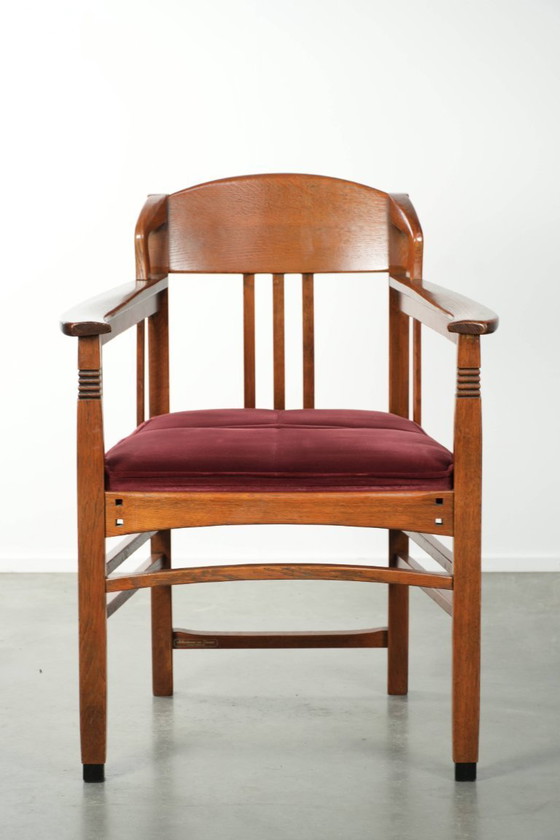 Image 1 of Art Nouveau/ Jugendstil design Schuitema dining chair/occasional chair with luxurious red fabric upholstery