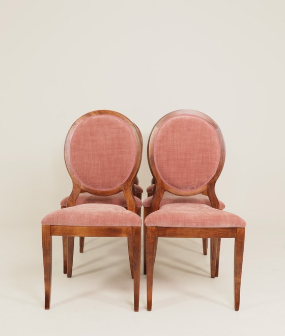 Image 1 of Ensemble de 6 chaises de salle à manger vintage en rose indienne