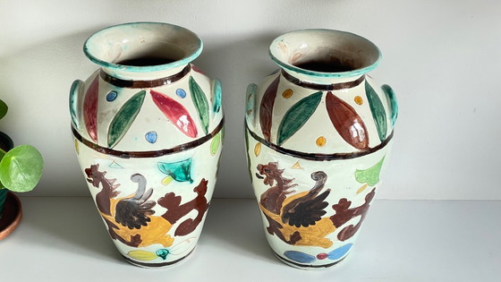 Image 1 of Vintage Italy VASES DRAGON Pattern