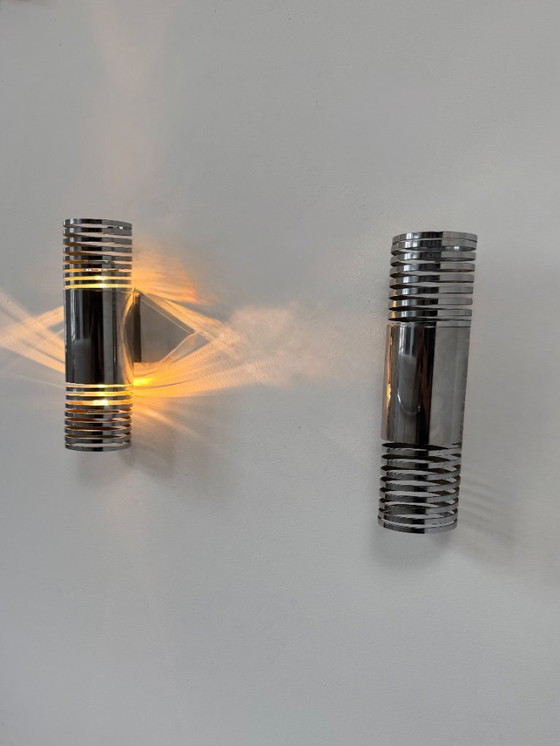 Image 1 of Paar antike, verchromte Metall-Wandleuchten mit Federmechanismus, Frankreich, 1970