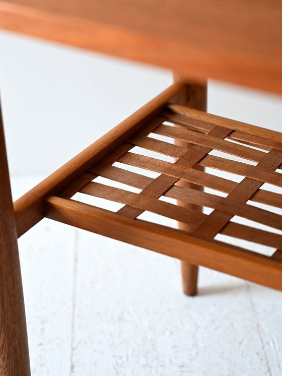 Image 1 of 1950s/60s Scandinavian Teak Coffee Table with Woven Shelf