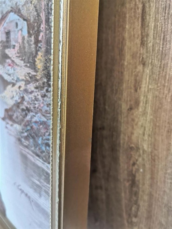 Image 1 of Vintage oil on canvas by Irène Cafieri - "Riverbank in Autumn" (44 x 54 cm)