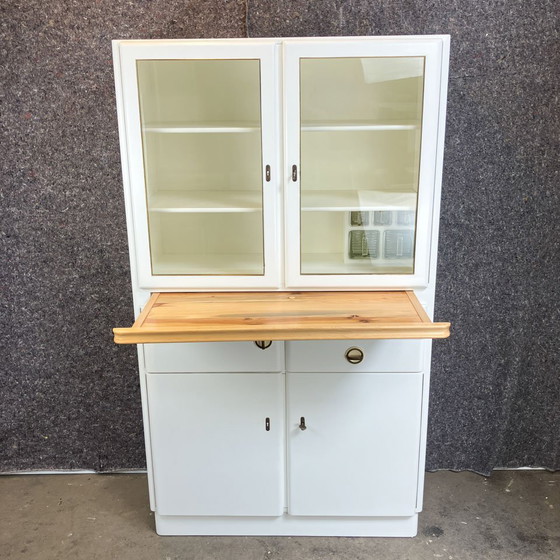 Image 1 of Kitchen cupboard with pull-out and bread compartment, solid wood, 1950s