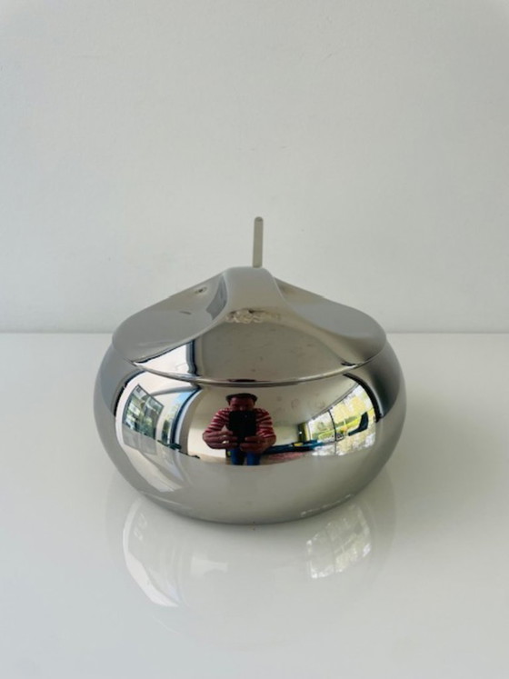 Image 1 of Vintage space age stainless steel sugar bowl with spoon – Tramontina design