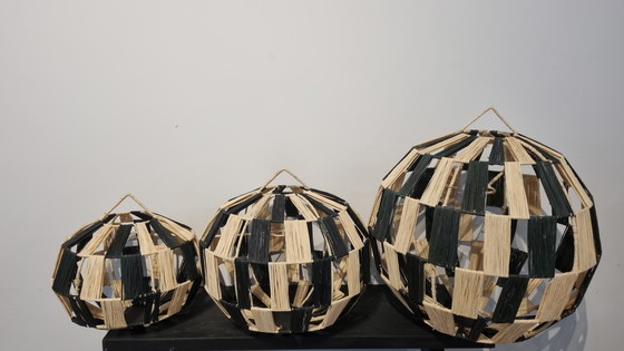 Image 1 of Raffia pendant lamp set handmade in Morocco