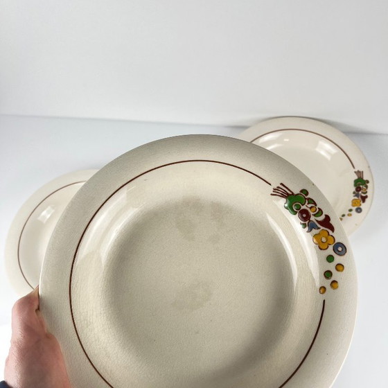 Image 1 of Set aus 6 Longwy-Halbtieftellern, frühes 20. Jahrhundert, florales Dekor