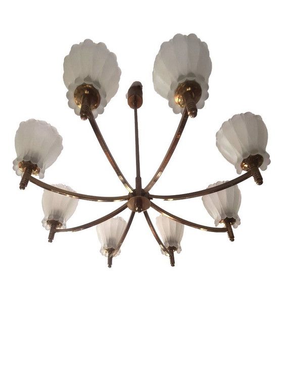 Image 1 of Impressionante lampada a sospensione vintage - Anni '40 - '50 - Ottone - Germania -.