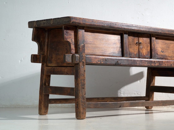 Antique console table in elm wood – China, circa 1900 – Brass (photo 13 of 40)