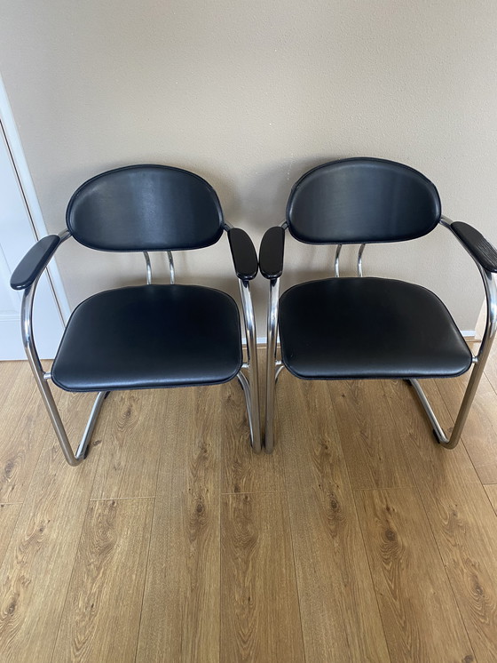 Image 1 of 4 vintage buisframe sledestoelen Effezeta Italiaans design