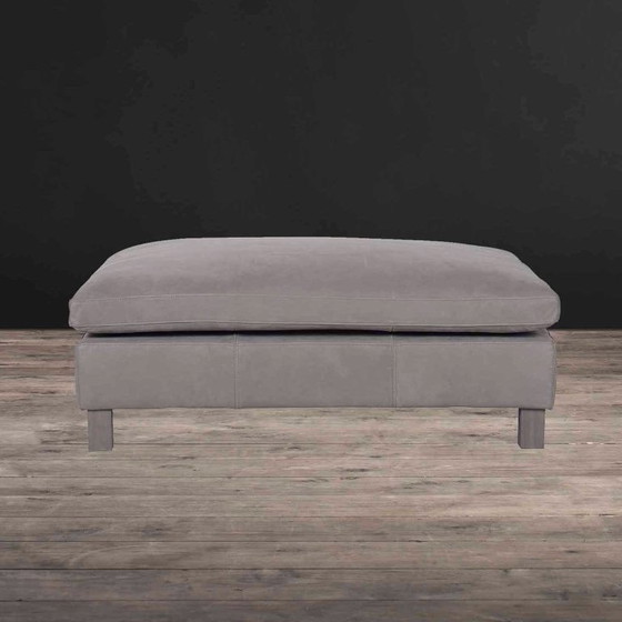 Image 1 of Timothy Oulton Lux Footstool/Ottoman–Tomahawk Pewter Leather