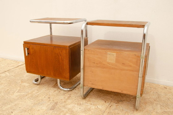 Image 1 of Twee verchroomde nachtkastjes, Vichr & Spol, jaren 1950, Tsjechoslowakije