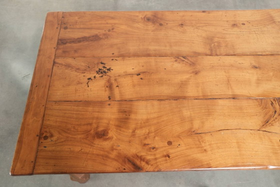 Characterful Antique French Dining Table from the 18th Century with a Fruitwood Top and an Oak Base (photo 7 of 13)