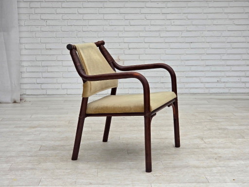 Années 1980, paire de fauteuils scandinaves, revêtement en velours et bambou.