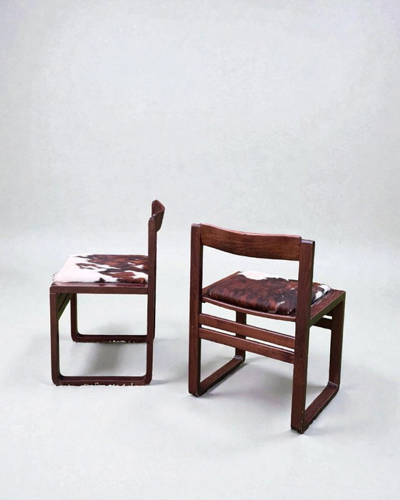 Image 1 of Italienische Esszimmerstühle aus der Mitte des 20. Jahrhunderts mit Bezug aus naturbelassenem Rindsleder (2er-Set)