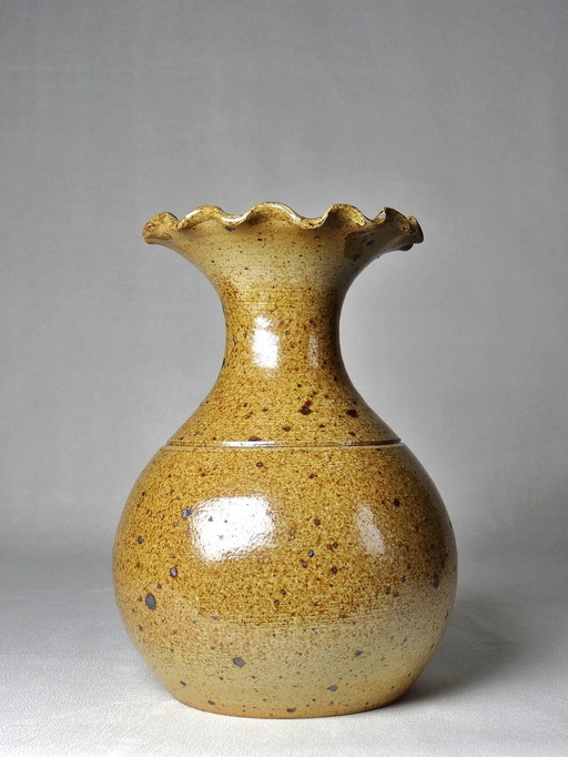 Vintage Handcrafted Stoneware Flanged Vase