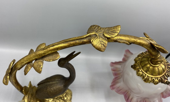 Image 1 of 1 lampada da scrivania in bronzo Art Nouveau con airone