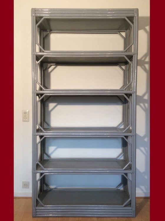 Image 1 of 80s Vintage bamboo shelf open cabinet